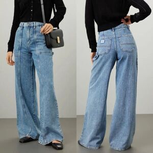 LEE Slouch Jeans Women 31 Wide Leg Full Length Carpenter High-Rise Cotton Blend